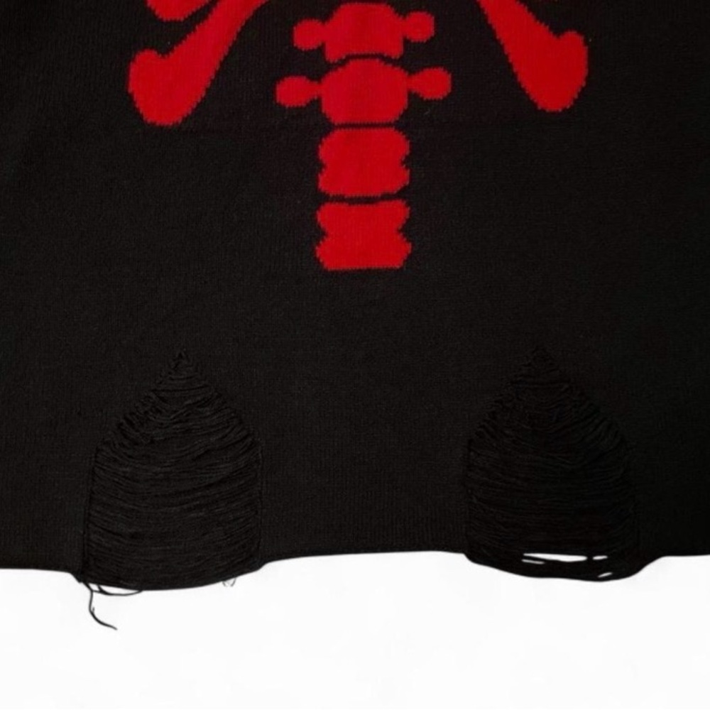 KILLSTAR Long Sweater Women’s sz XL Black/Red RibCage Art Distressed GOTH NEW - Picture 7 of 10